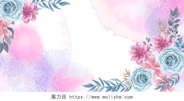 粉紫色唯美现代名片信纸花卉王冠婚礼婚庆边框展板背景